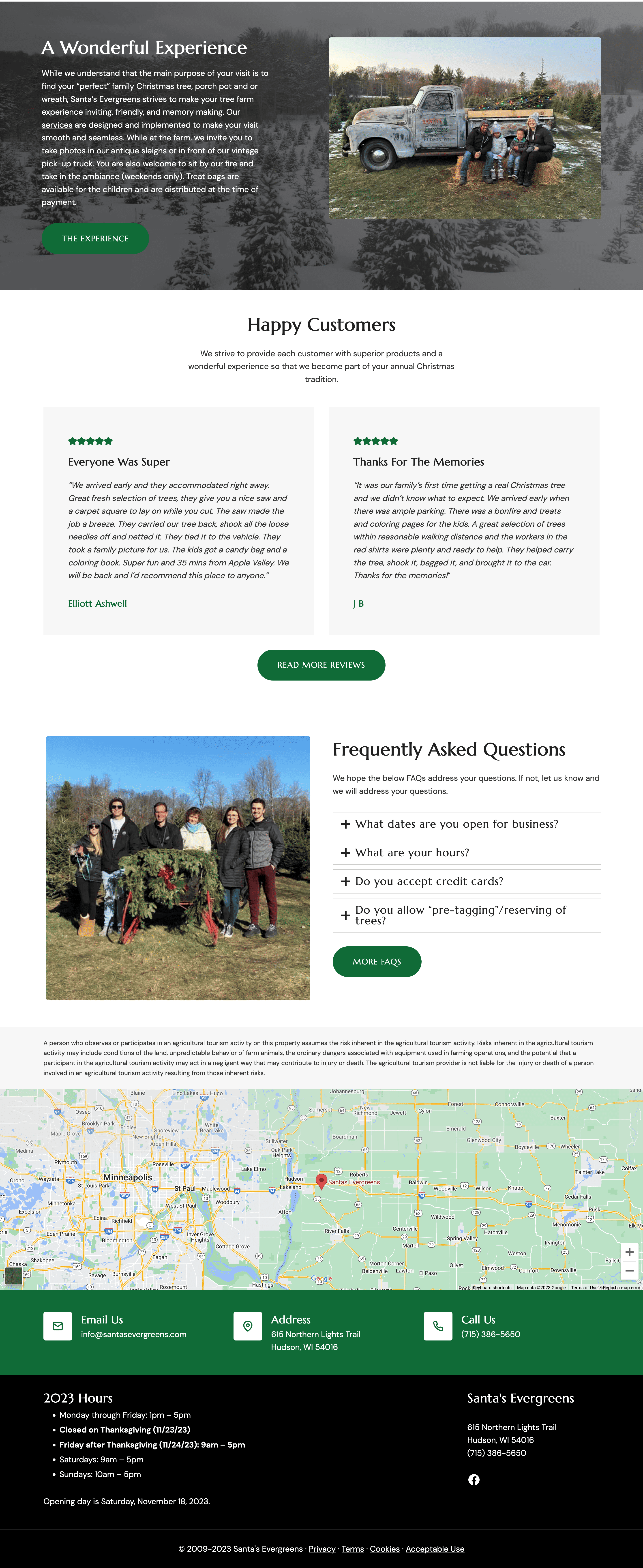 Santa's Evergreens home page bottom