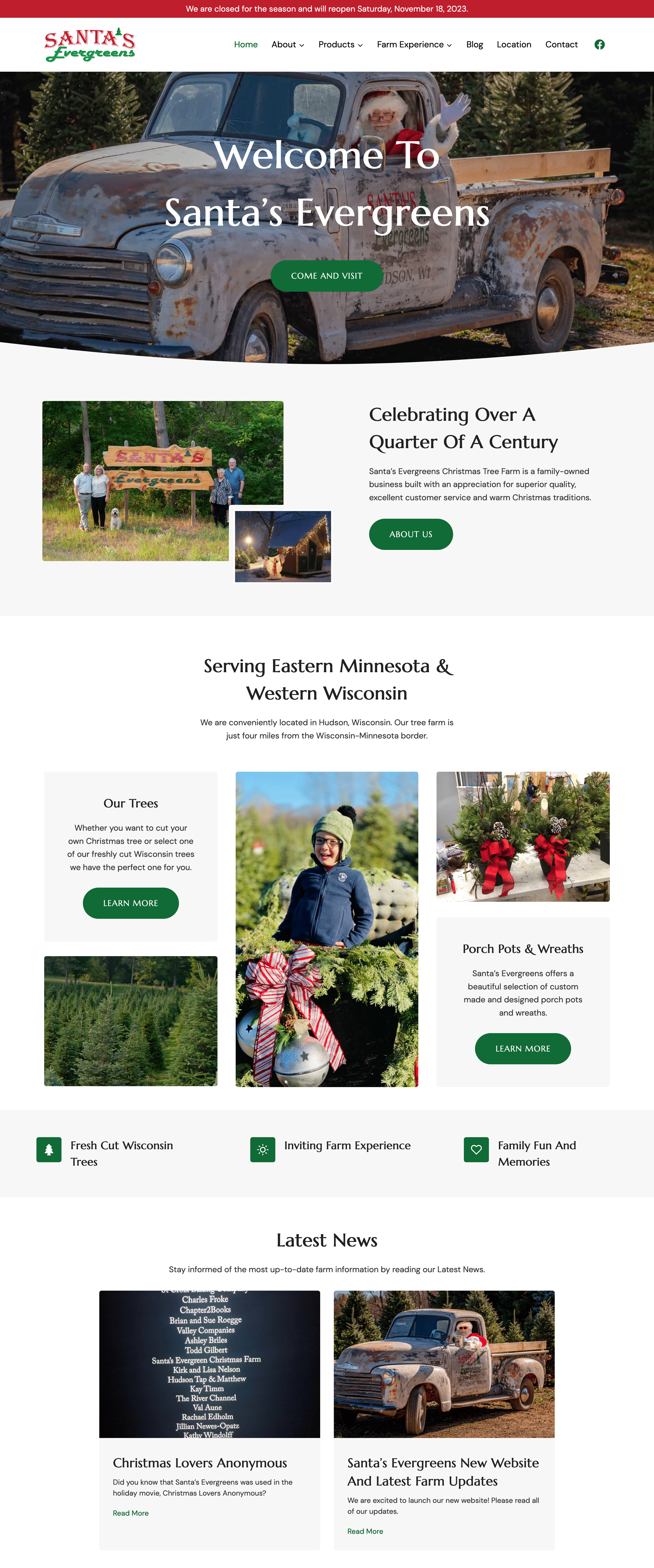 Santa's Evergreens home page top